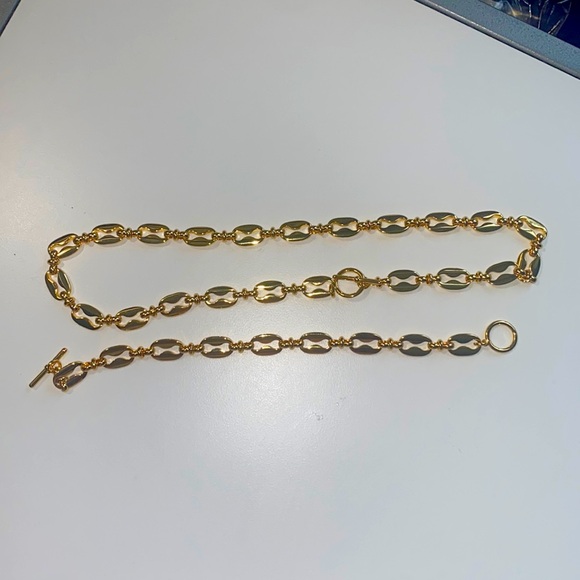 New 2pc. 24K Gold Plated Trendy Punk Chain Necklace and Bracelet set. - Picture 3 of 8